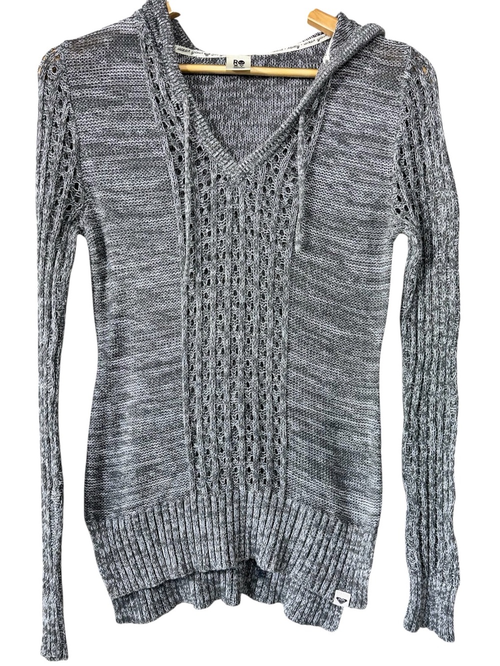 Roxy Hooded Sweater Women Size M Gray Lightweight Cotton Beachy Vacation
